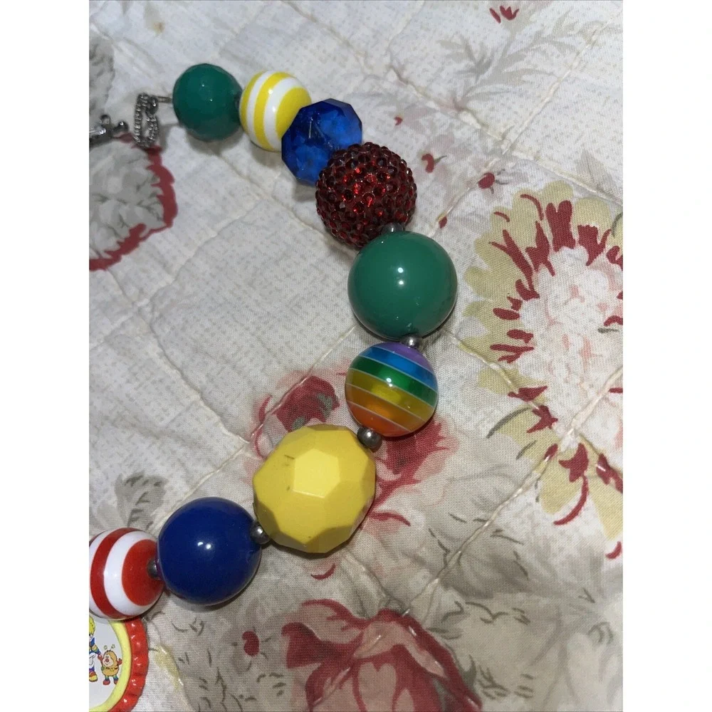 Rainbow Brite Homemade Beaded‎ Necklace , Large Beads C Retro , Colorful , Fun